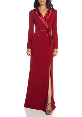 Adrianna Papell Women's Crepe Satin Tuxedo Covered Gown