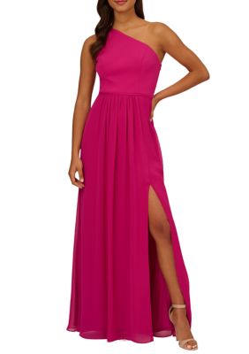 Adrianna Papell Women's One Shoulder Crepe Chiffon Long Gown
