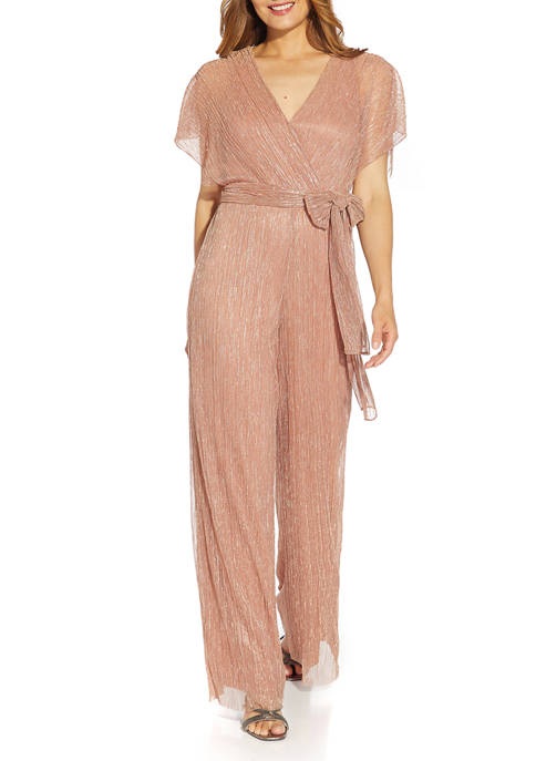 Adrianna Papell Womens Dolman Sleeve Shimmery Wrapped Jumpsuit