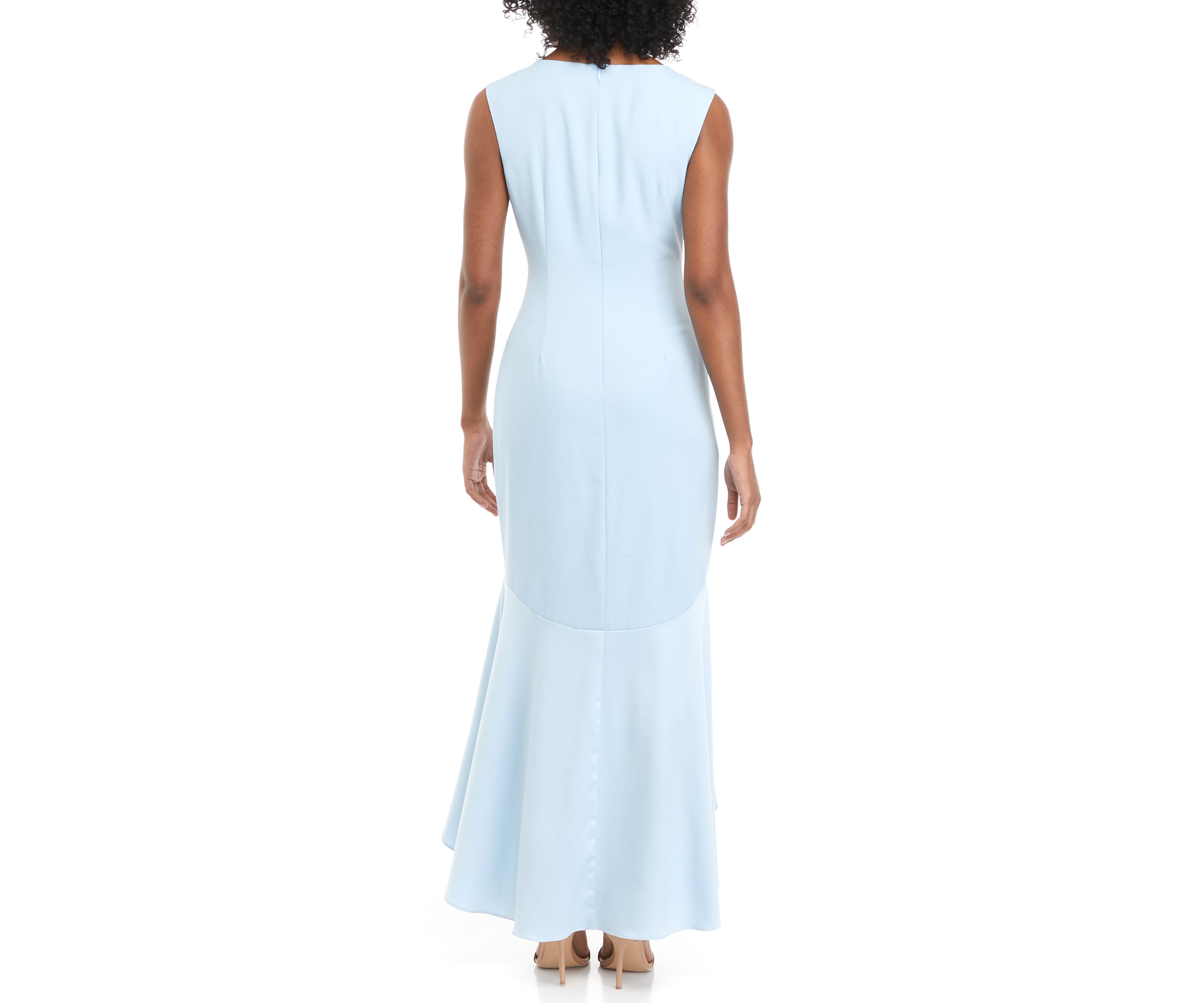 Womens Satin Crepe Button High Low Gown