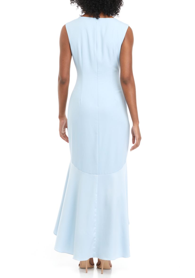 Womens Satin Crepe Button High Low Gown