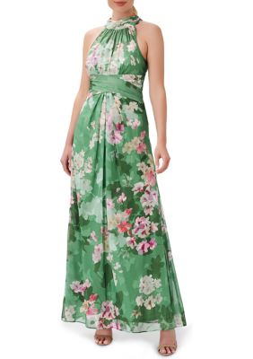 Adrianna Papell Women's Floral Print Halter Chiffon Gown