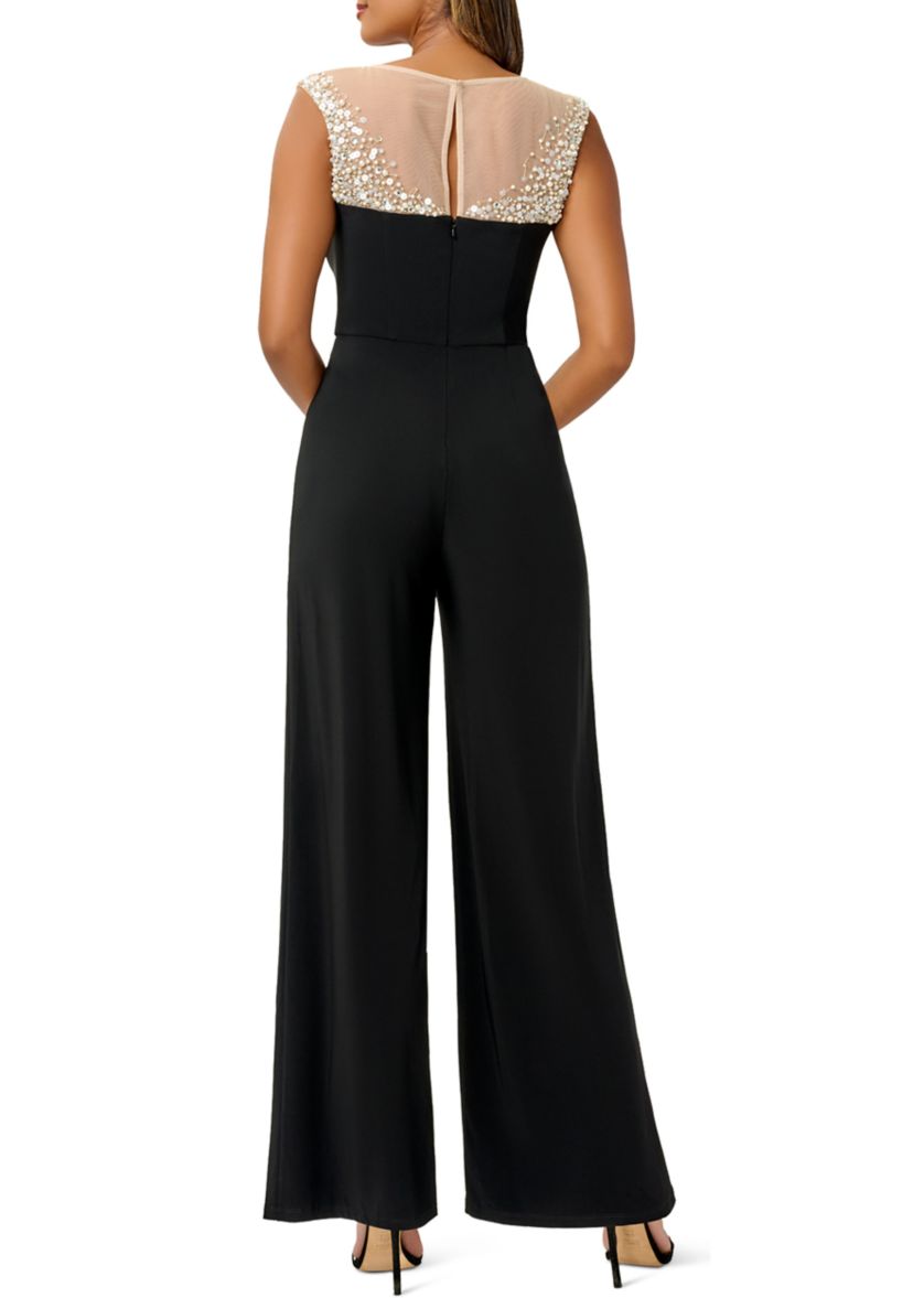 Womens Pearl Beaded Jersey Jumpsuit