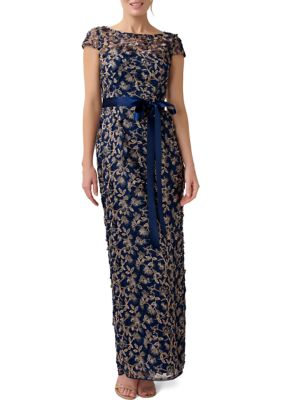 Adrianna Papell Women's 3D Metallic Embroidered Column Gown