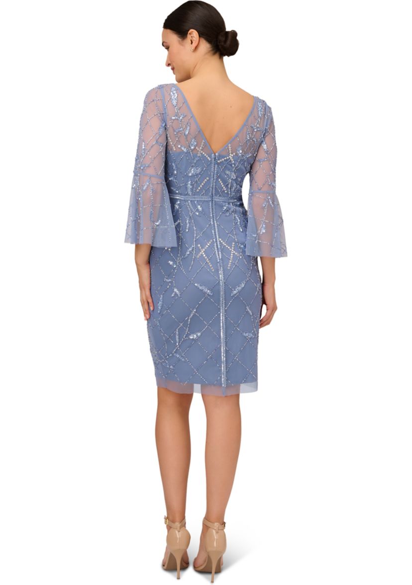 Womens Beaded Sheath Dress with Elbow Sleeves