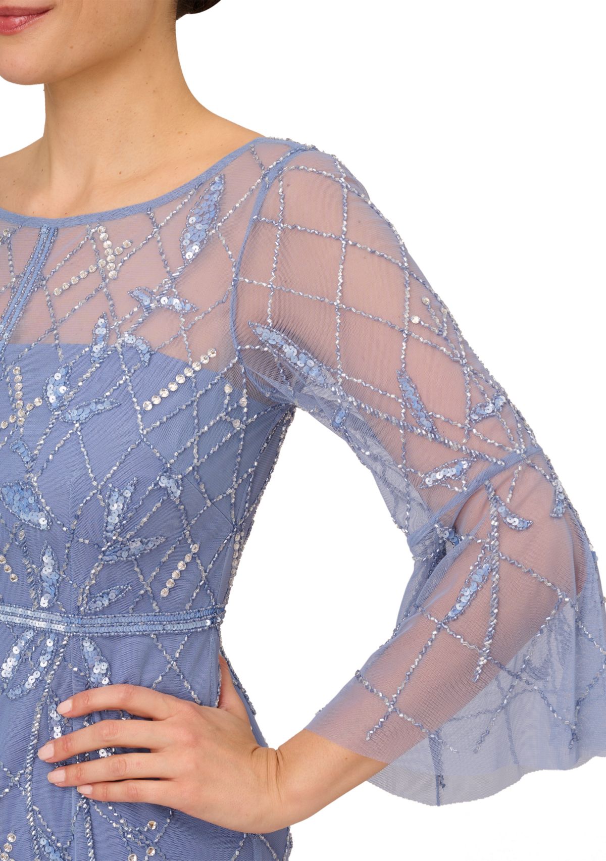 Womens Beaded Sheath Dress with Elbow Sleeves