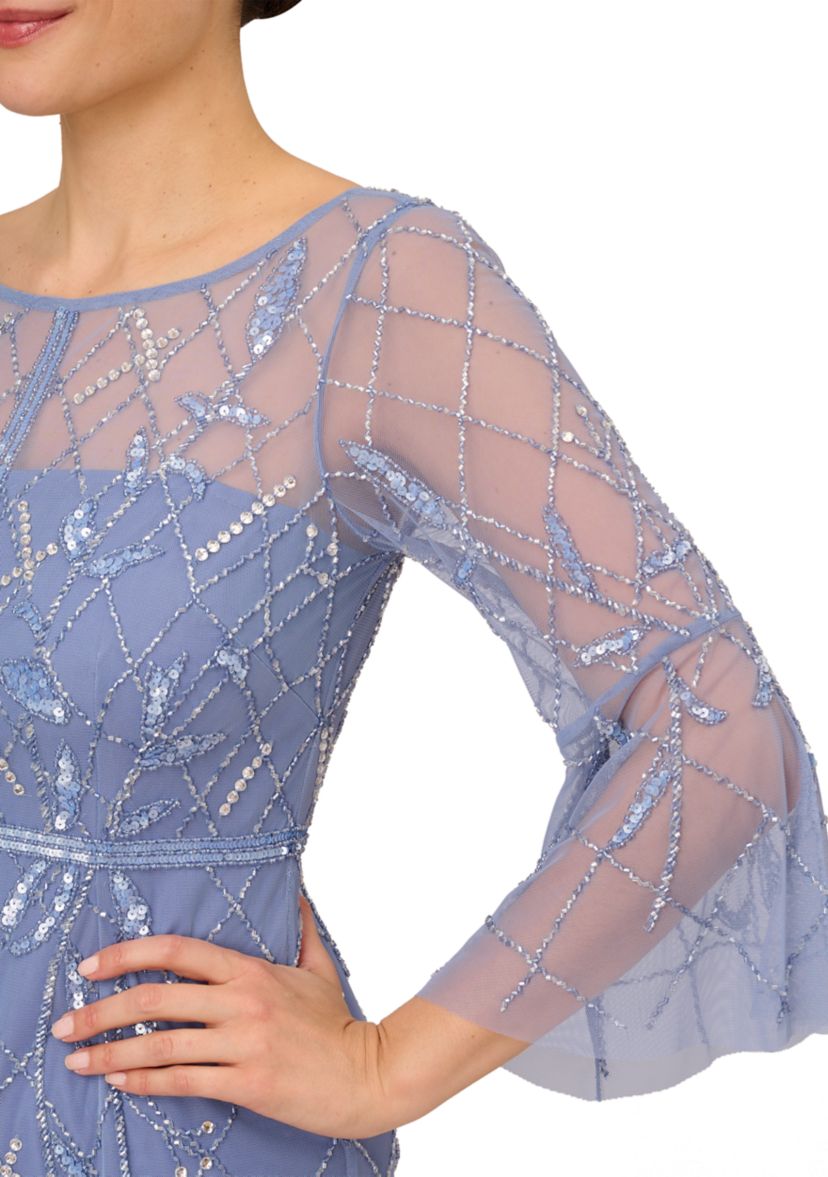 Womens Beaded Sheath Dress with Elbow Sleeves
