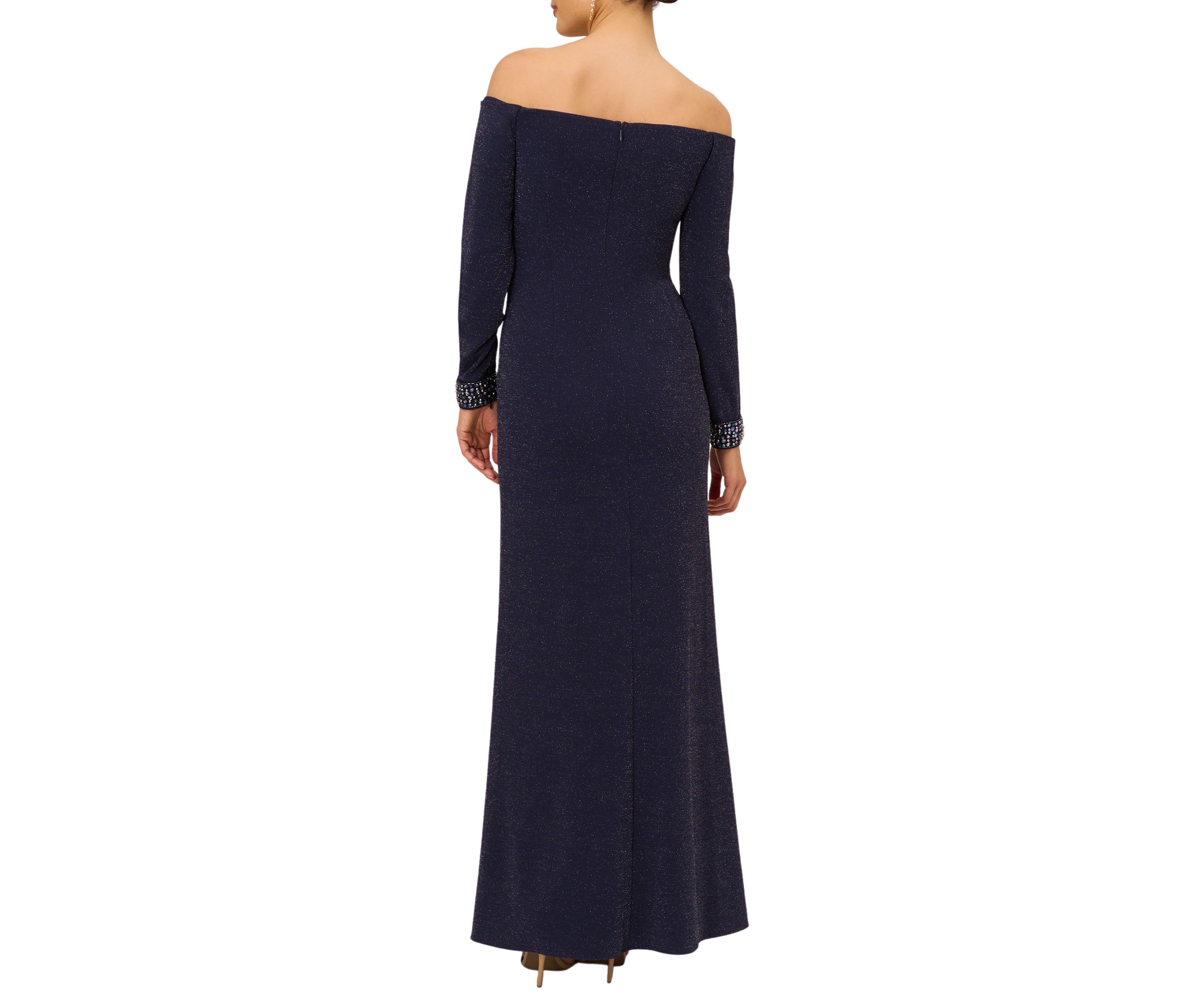 Womens Metallic Knit Beaded Gown