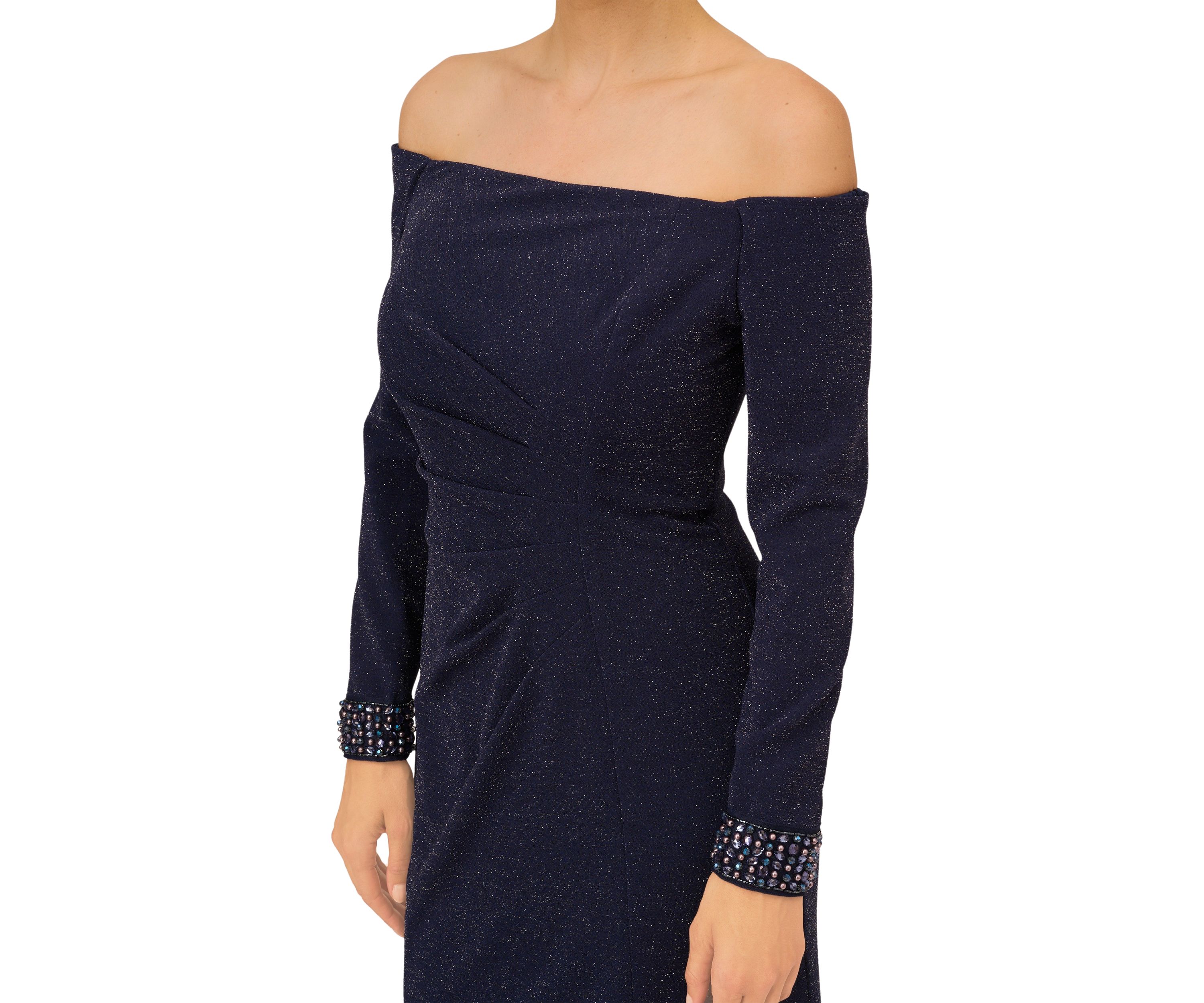 Womens Metallic Knit Beaded Gown