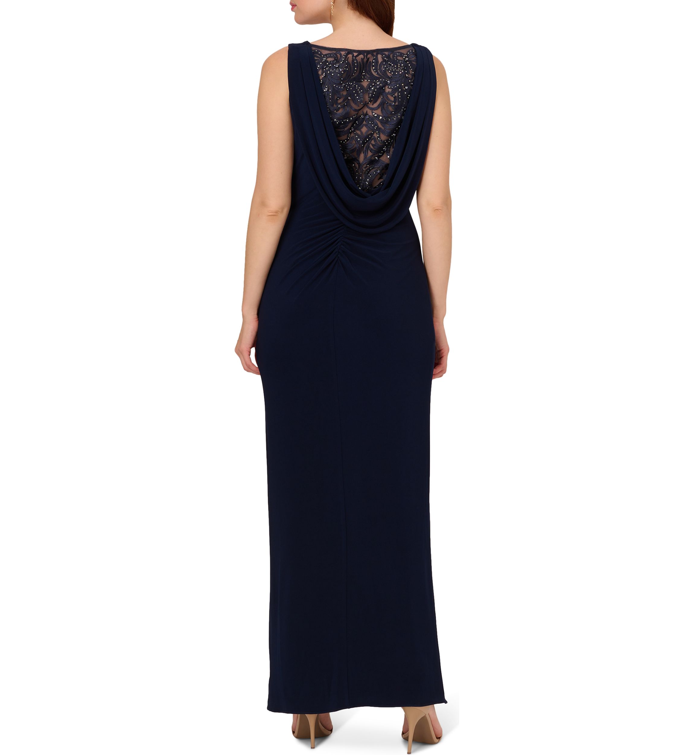 Embellished Cowl Back Jersey Gown