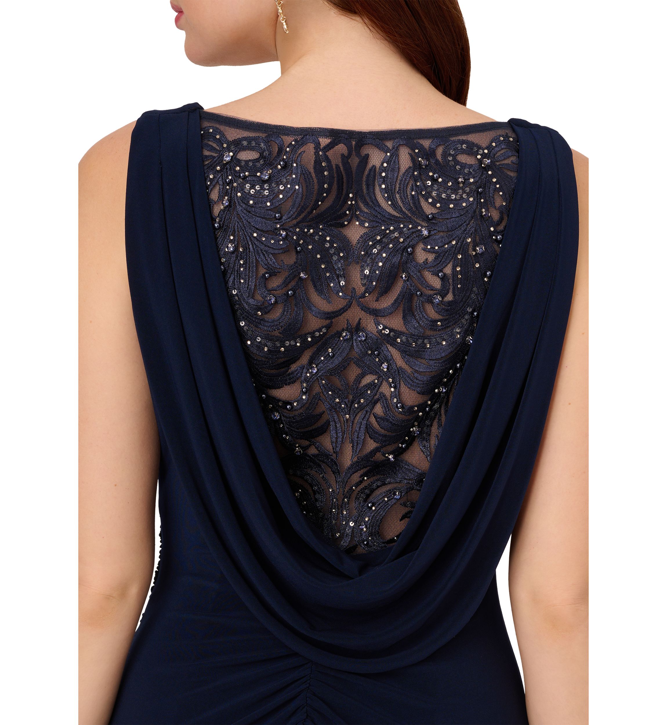 Embellished Cowl Back Jersey Gown