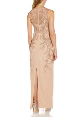 adrianna papell beaded column gown