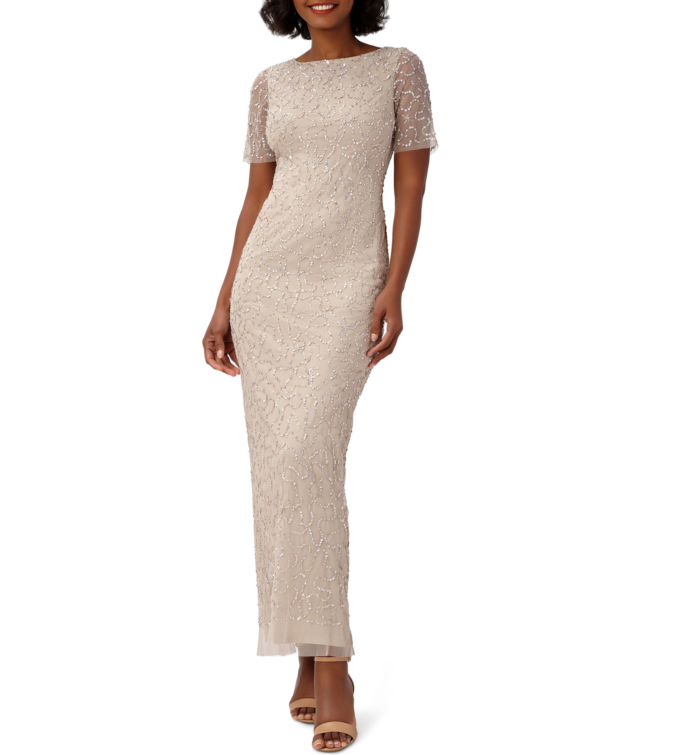 Womens Short Sleeve Beaded Gown 
