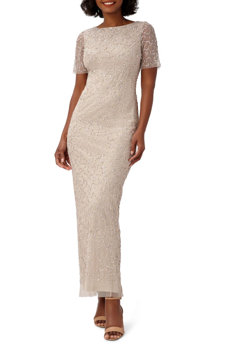 Womens Short Sleeve Beaded Gown 