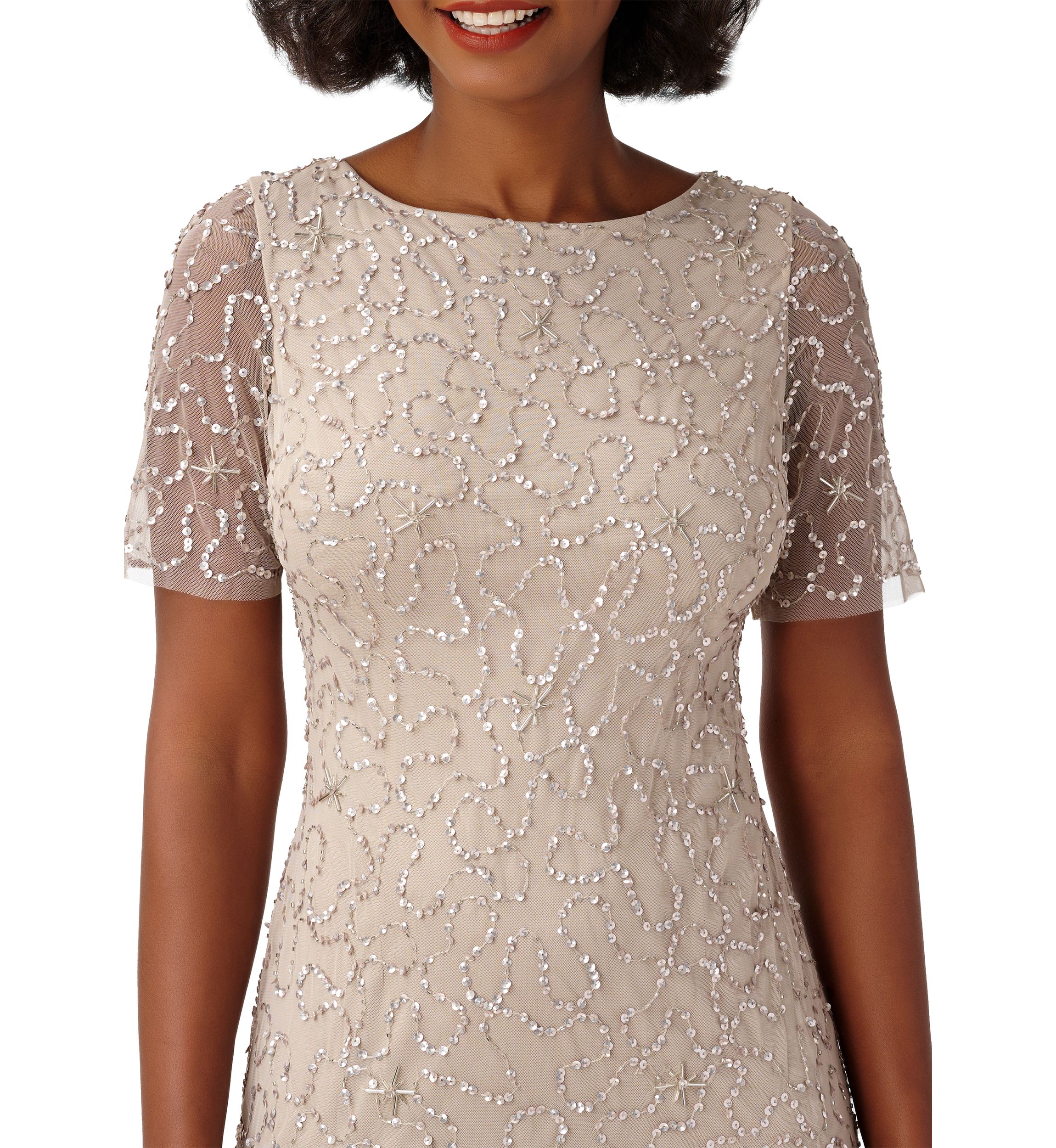 Womens Short Sleeve Beaded Gown 