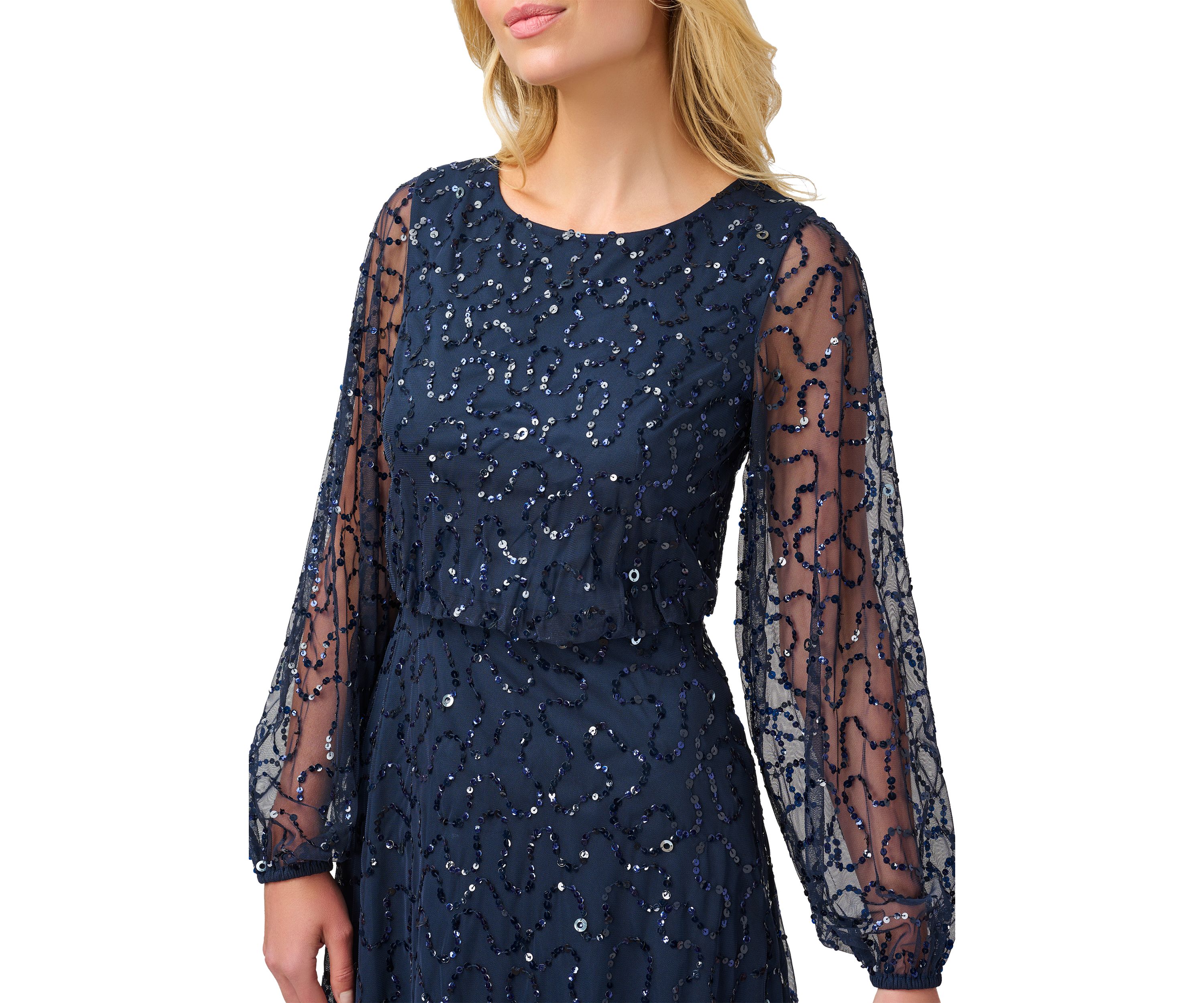 Womens Long Sleeve Beaded Short Dress
