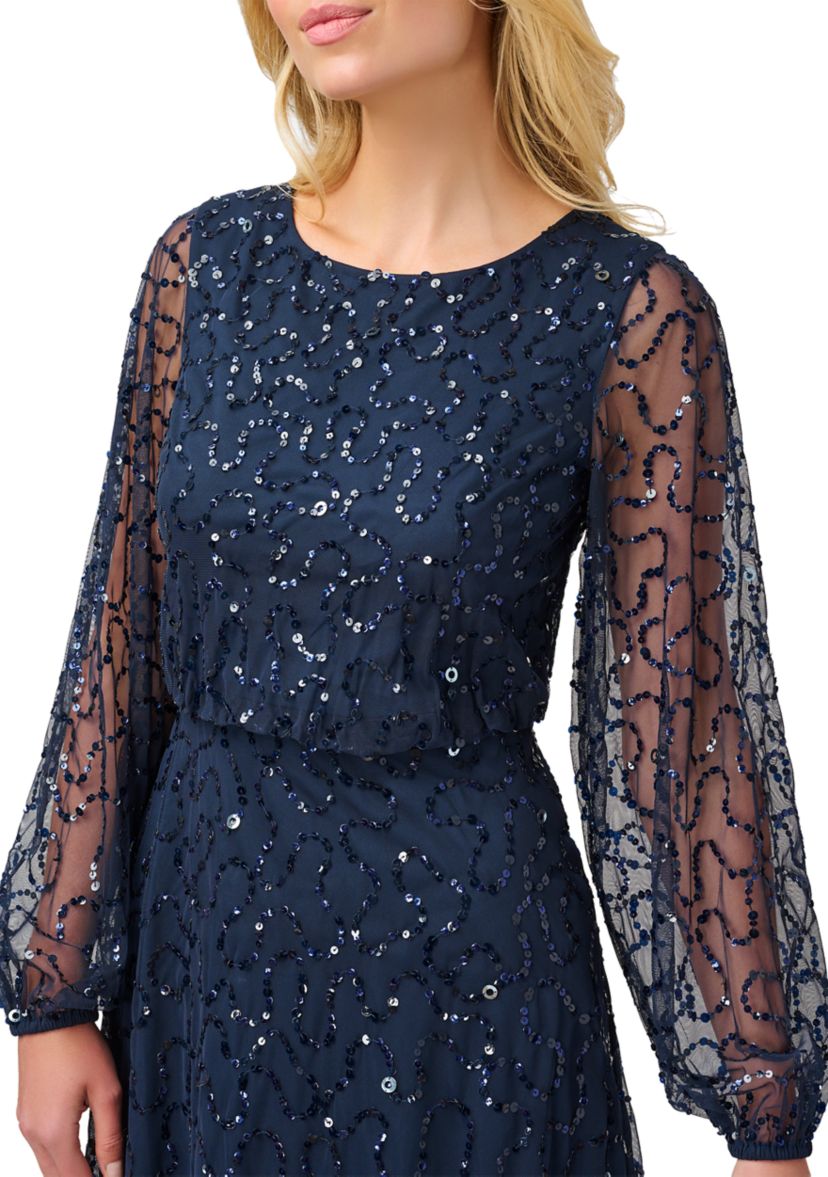 Womens Long Sleeve Beaded Short Dress