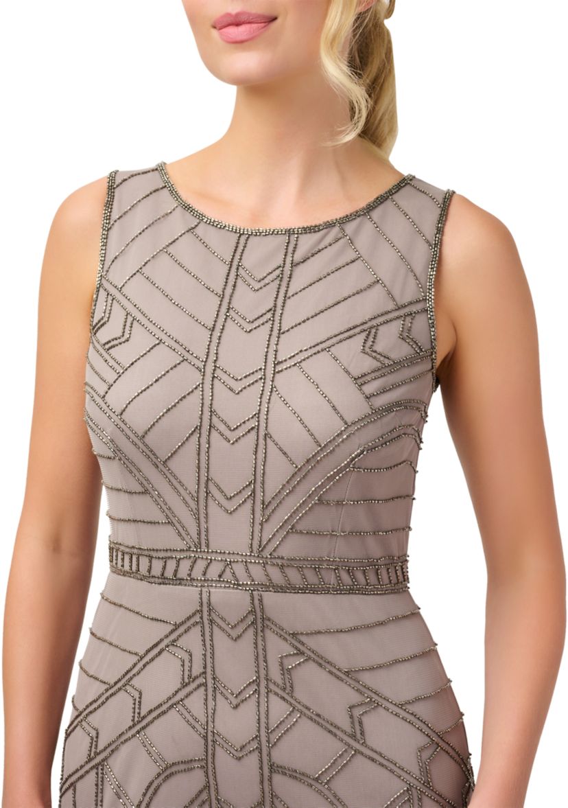 Womens Sleeveless Beaded Sheath Dress