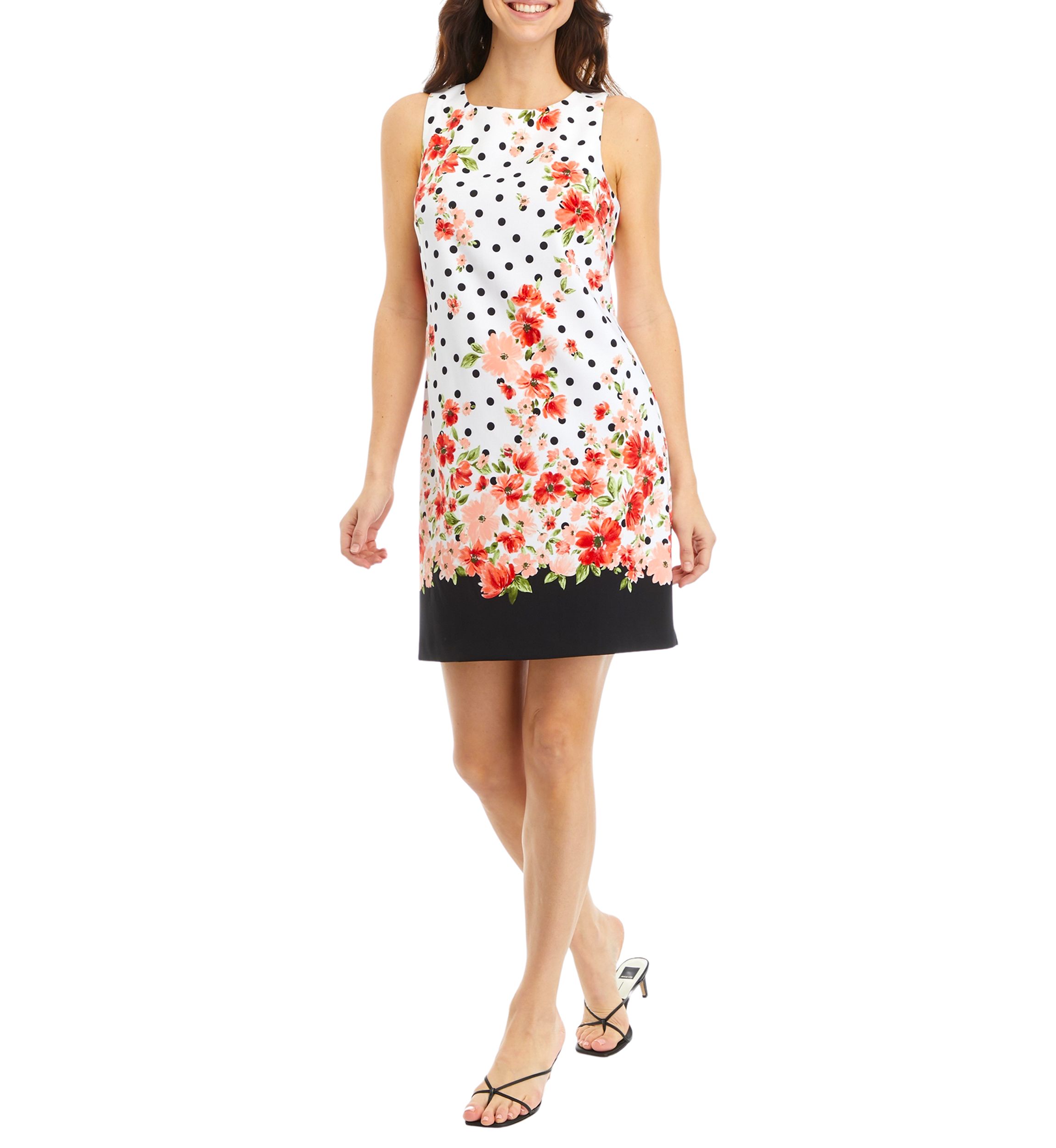 Womens Sleeveless Floral Dot Print Dress