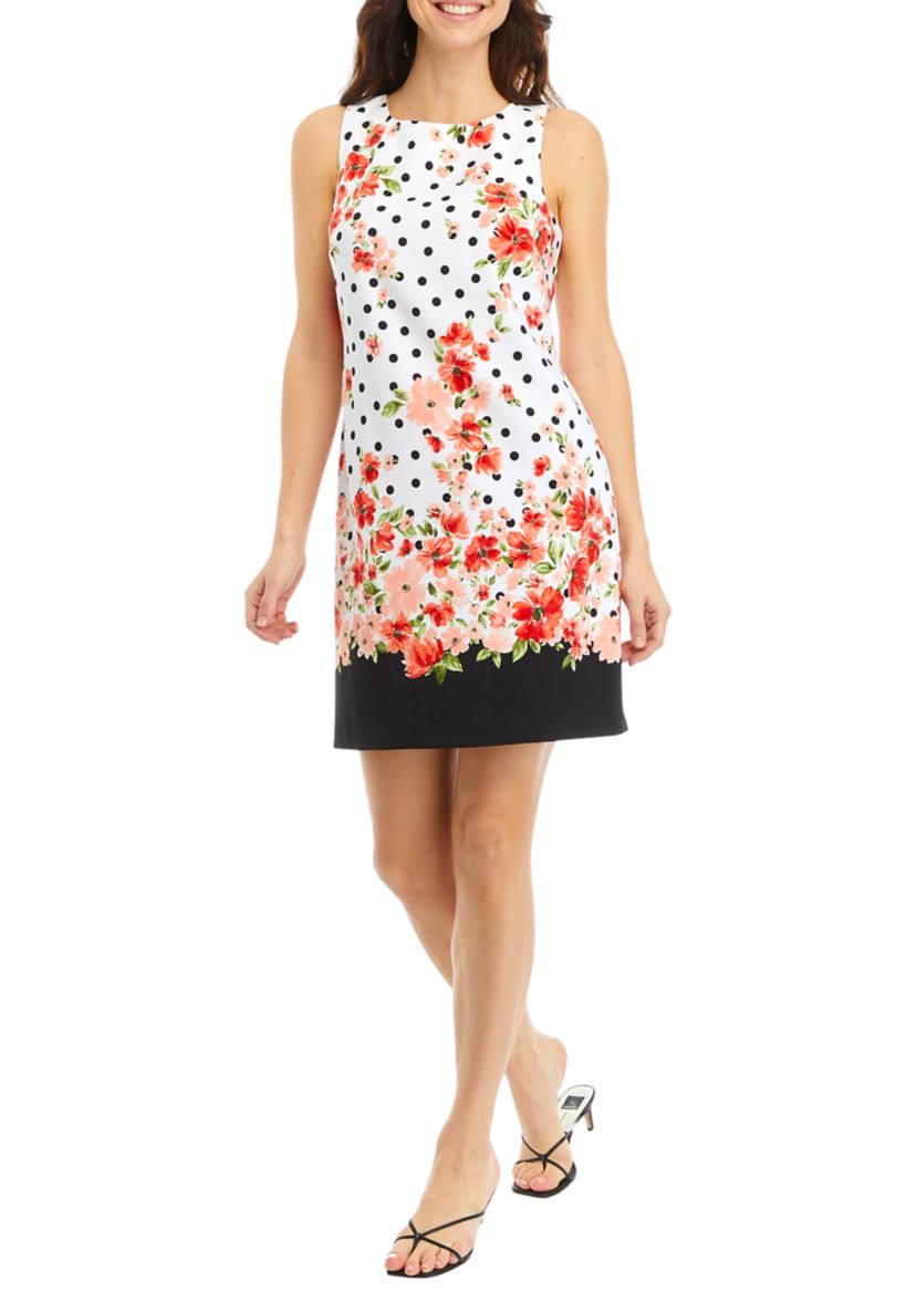 Womens Sleeveless Floral Dot Print Dress