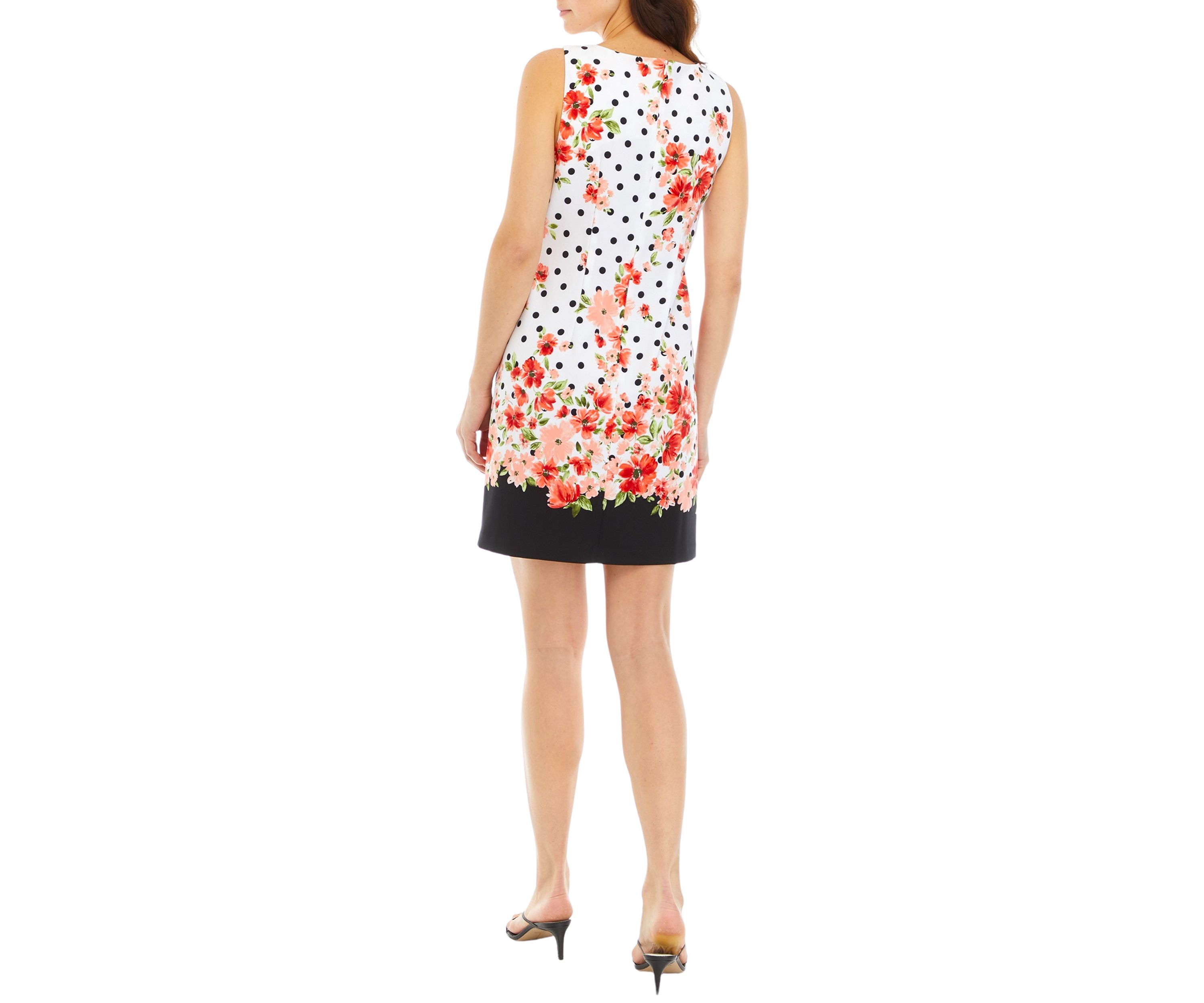 Womens Sleeveless Floral Dot Print Dress