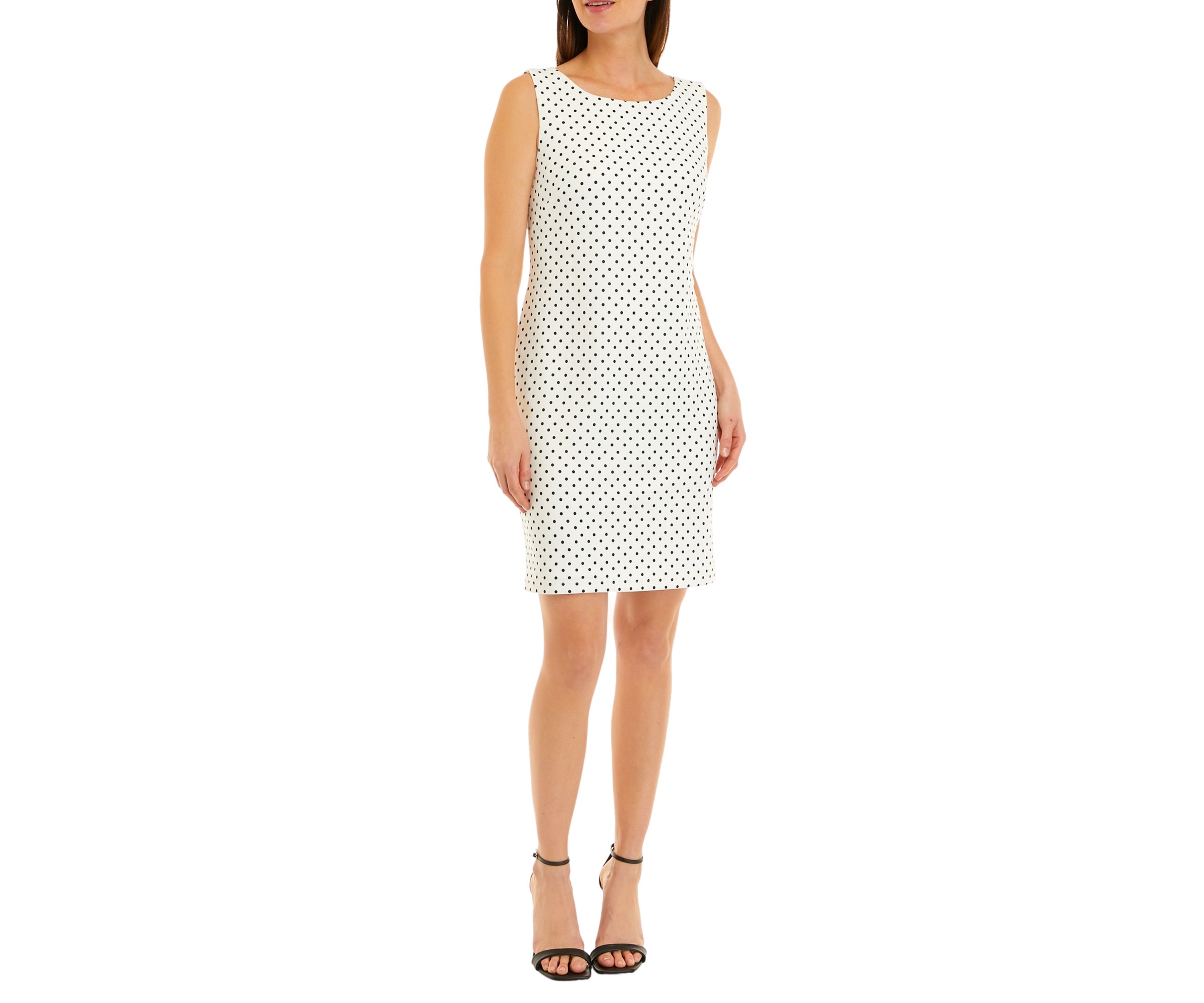 Womens Sleeveless Printed Scuba Crepe Sheath Dress