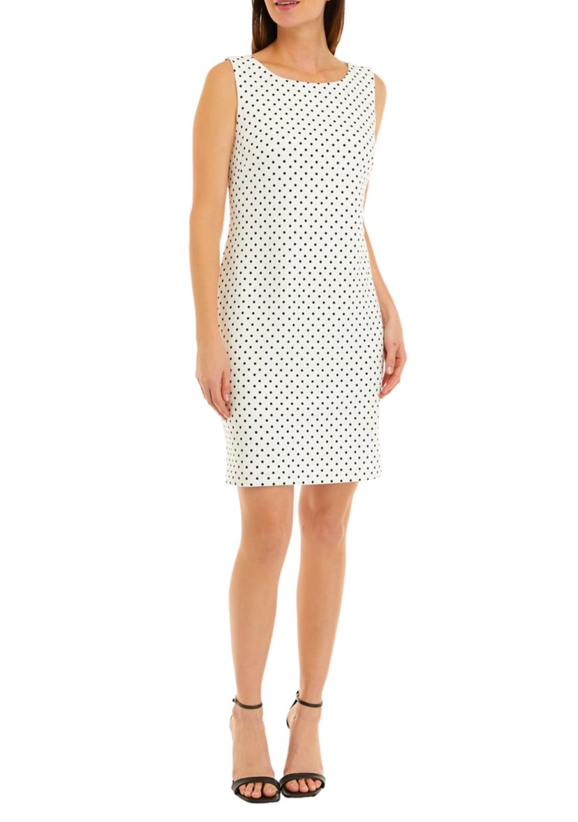 Womens Sleeveless Printed Scuba Crepe Sheath Dress