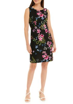 Women's Sleeveless Floral Print Scuba Crepe Sheath Dress