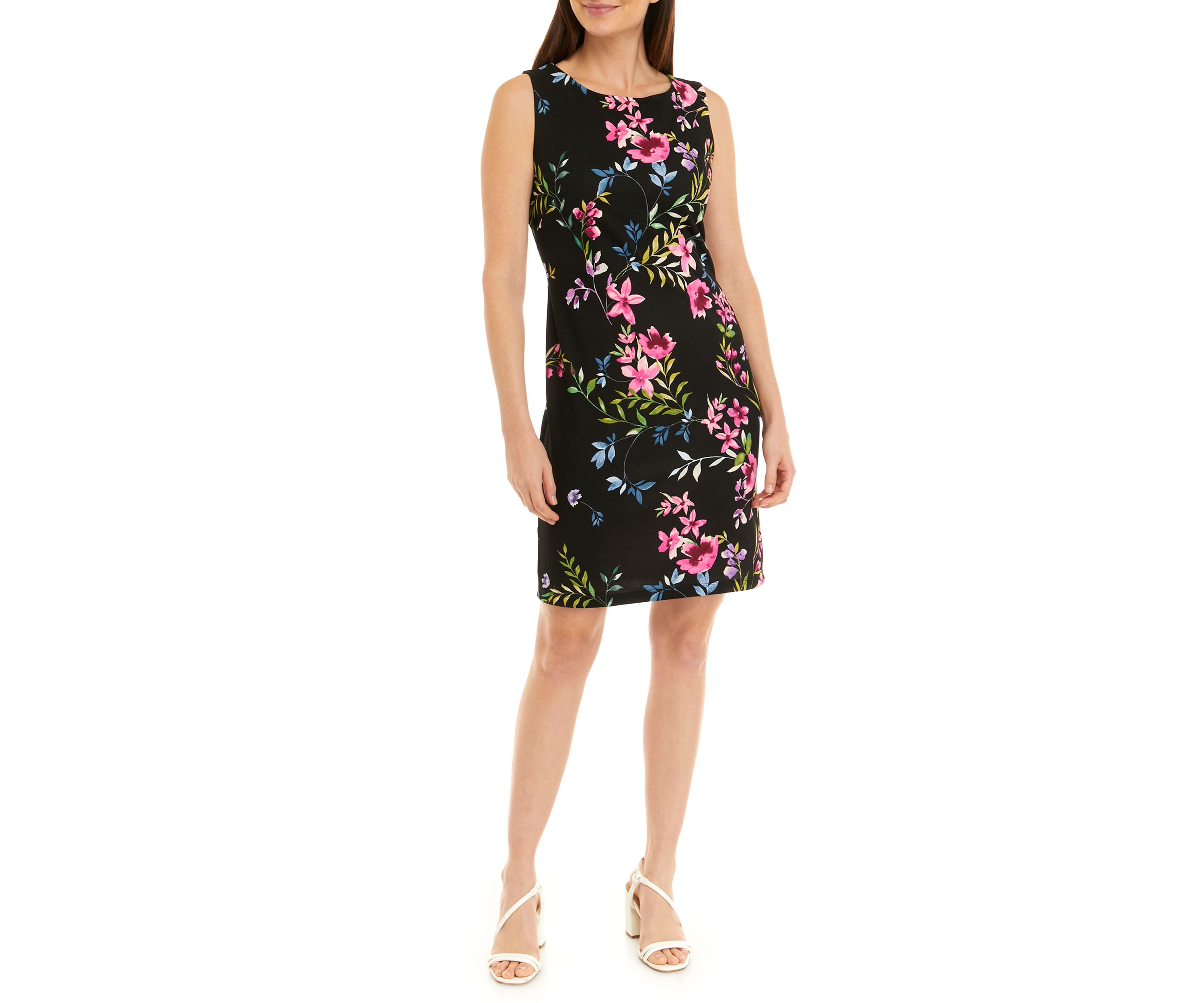 Womens Sleeveless Floral Print Scuba Crepe Sheath Dress