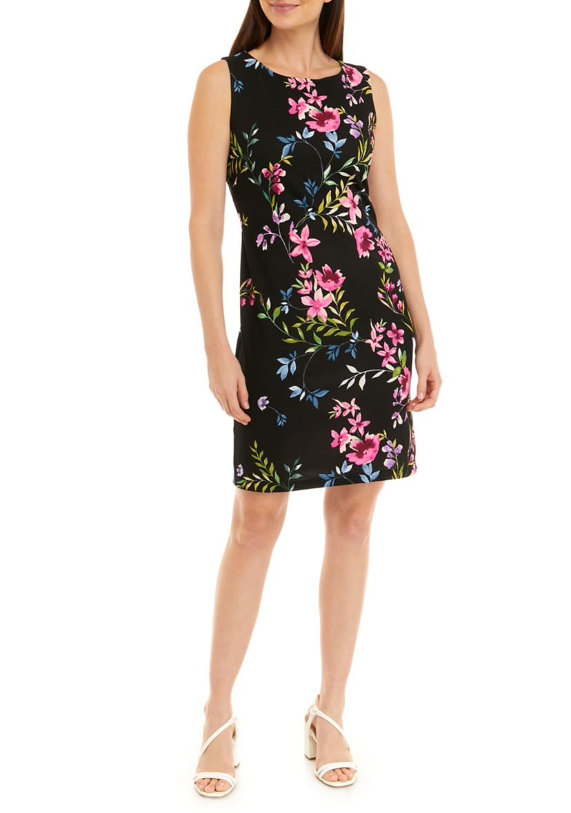 Womens Sleeveless Floral Print Scuba Crepe Sheath Dress