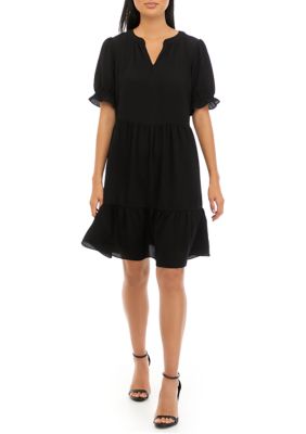 Women's Puff Sleeve Tiered V-Neck Dress