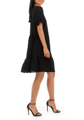 Women's Puff Sleeve Tiered V-Neck Dress