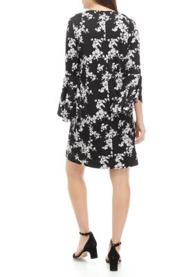 Women's Printed Bell Sleeve Ring Neck Dress