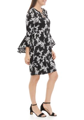 Women's Printed Bell Sleeve Ring Neck Dress