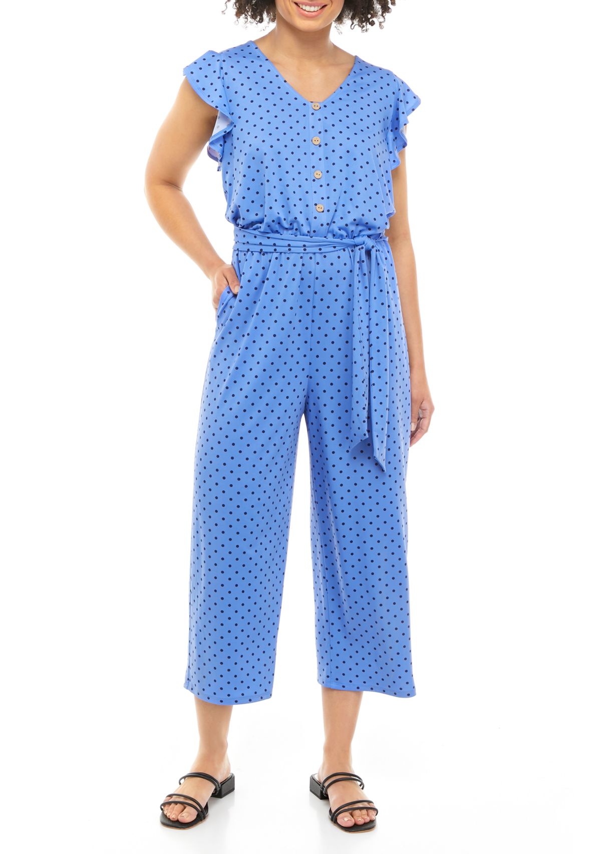 Womens Flutter Sleeve Dot Jumpsuit