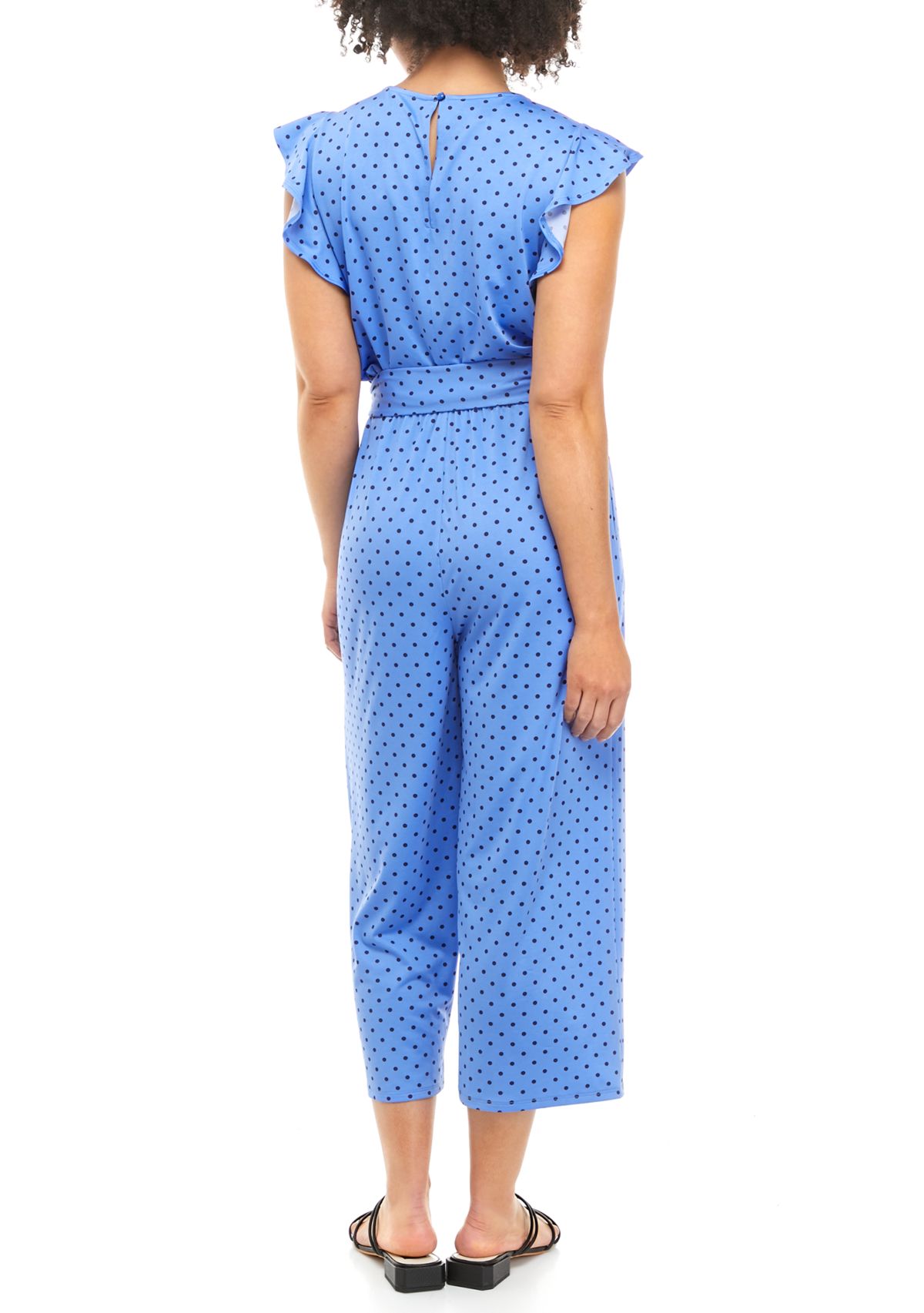 Womens Flutter Sleeve Dot Jumpsuit
