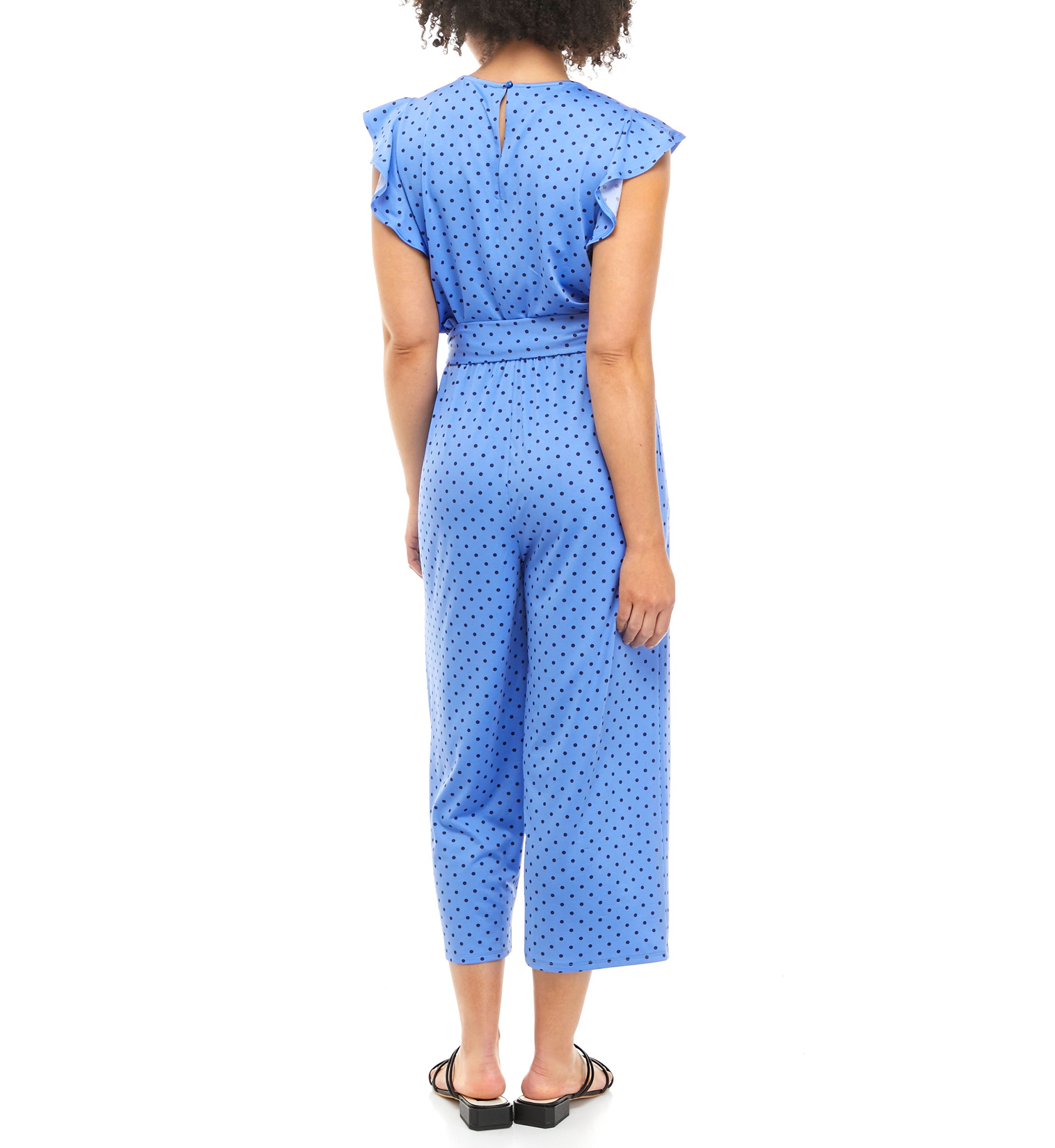 Womens Flutter Sleeve Dot Jumpsuit