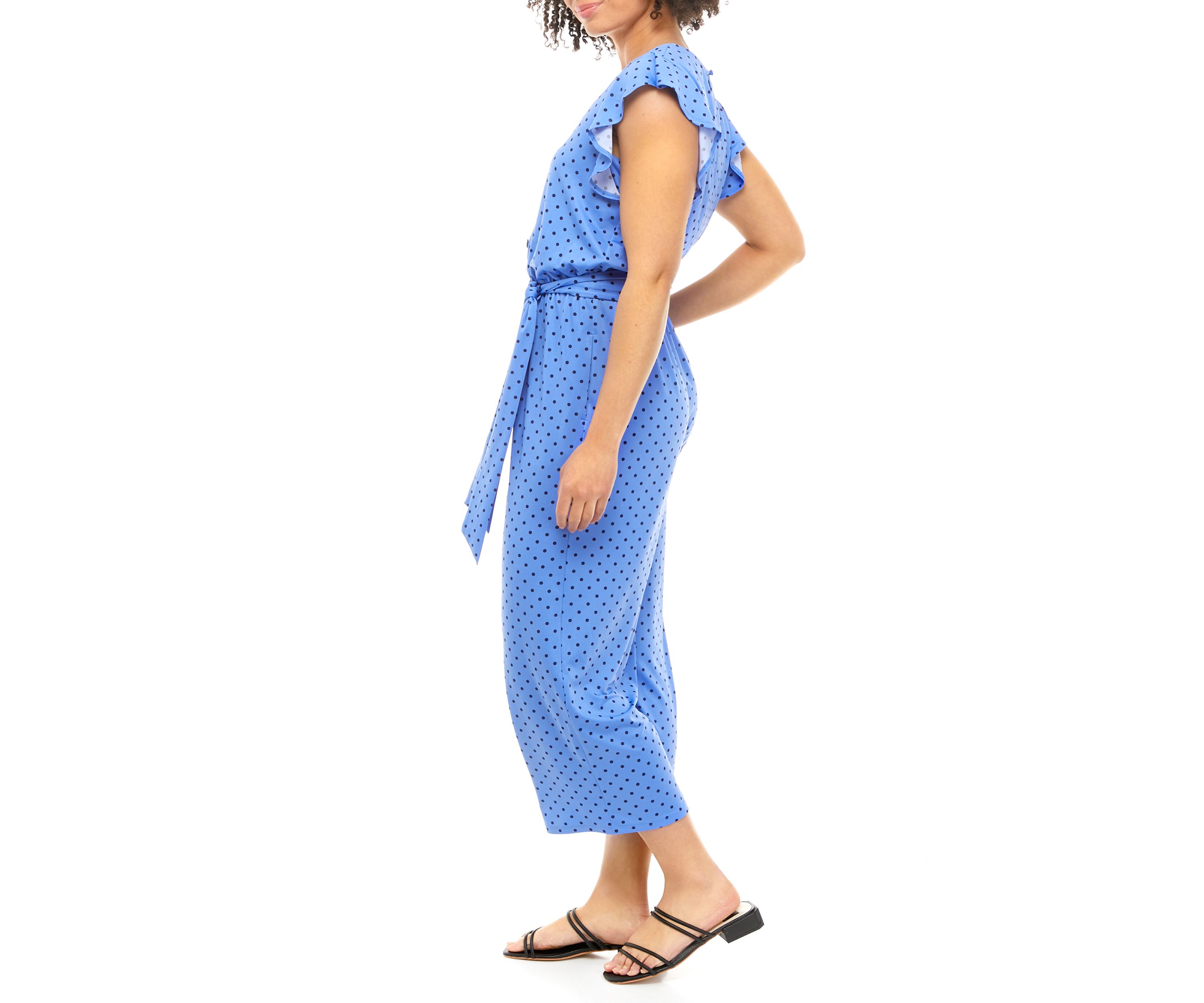 Womens Flutter Sleeve Dot Jumpsuit