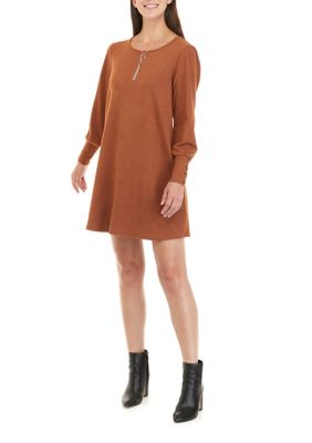 Women's Long Sleeve Hacci A-Line Dress