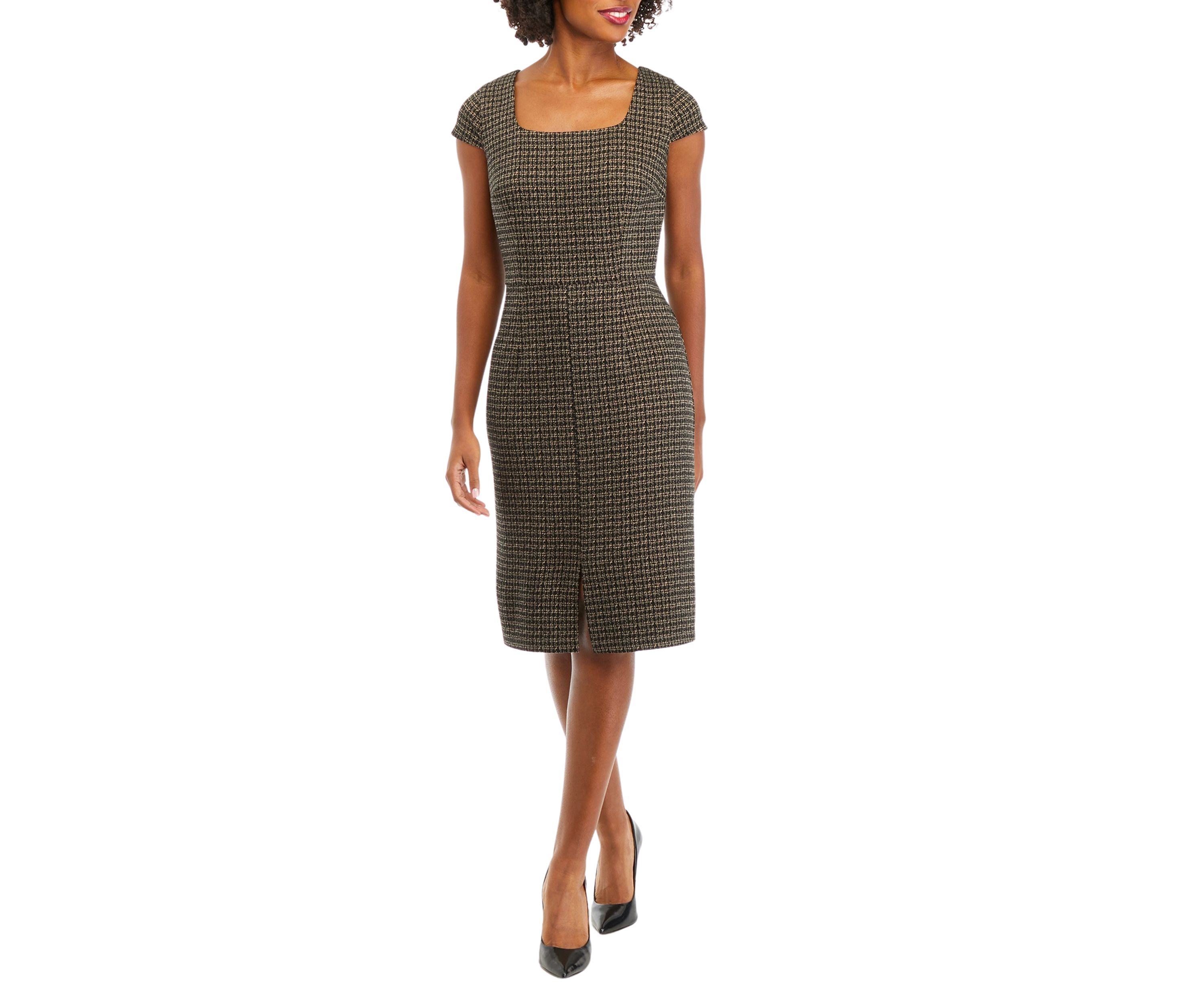 Womens Short Sleeve Menswear Ponte Sheath Dress