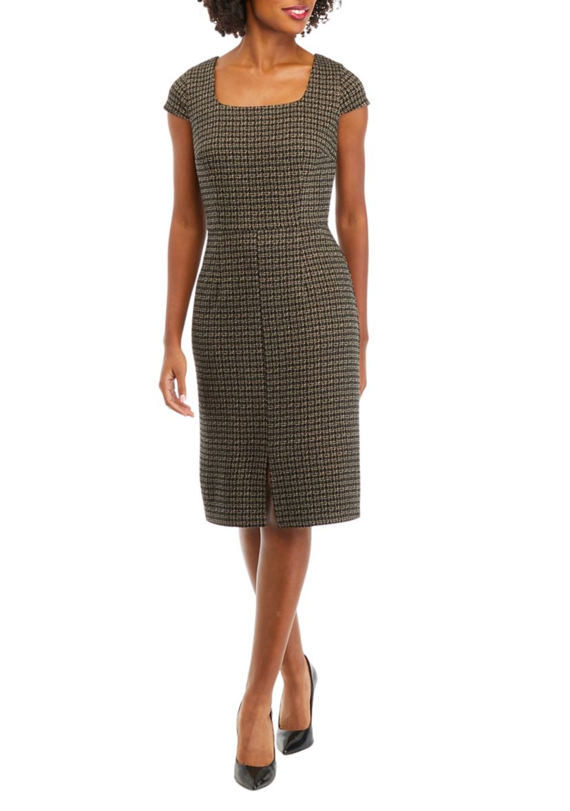 Womens Short Sleeve Menswear Ponte Sheath Dress
