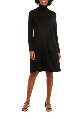 Women's Long Sleeve Solid Fit and Flare Sweater Dress