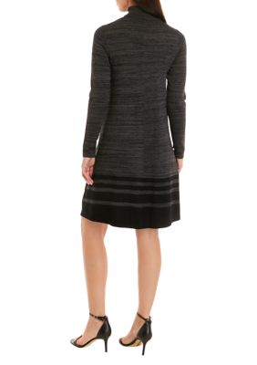 Women's Long Sleeve Stripe Fit and Flare Sweater Dress
