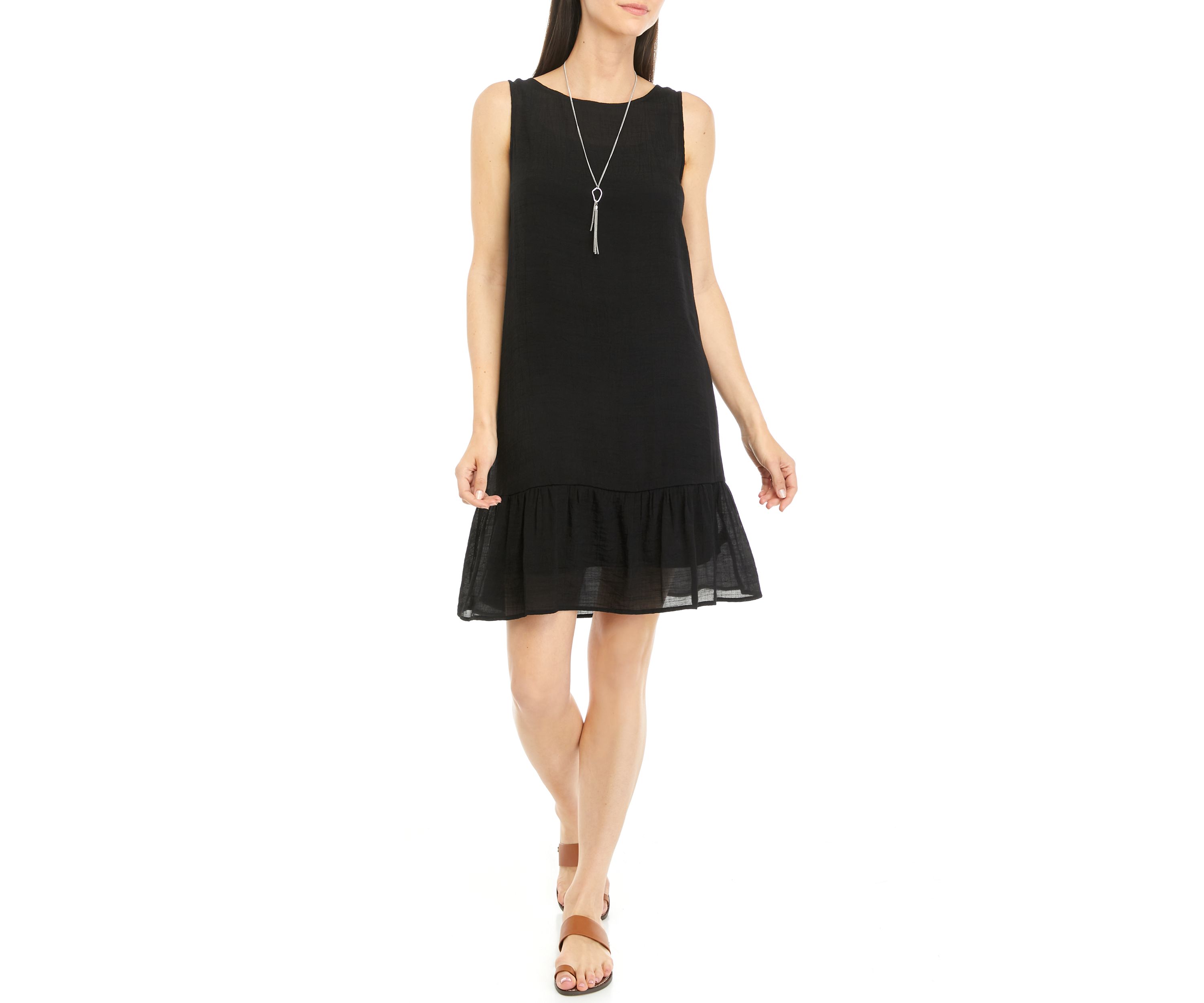 Womens Sleeveless Gauze Flounce Hem Dress with Necklace 