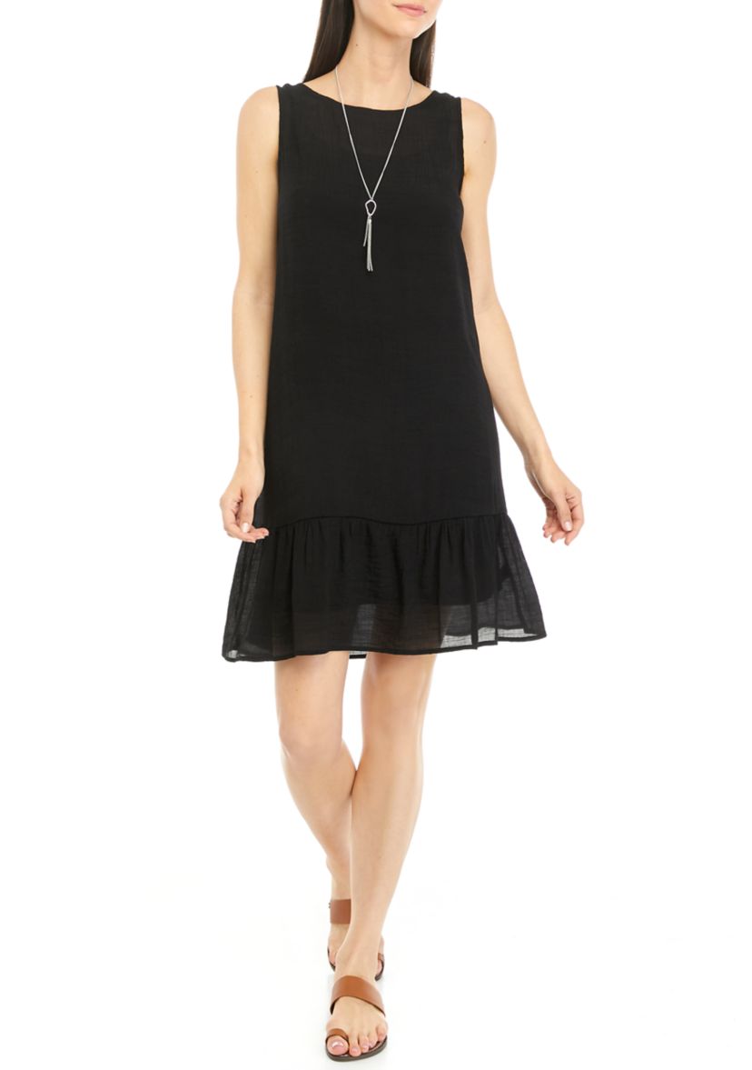 Womens Sleeveless Gauze Flounce Hem Dress with Necklace 