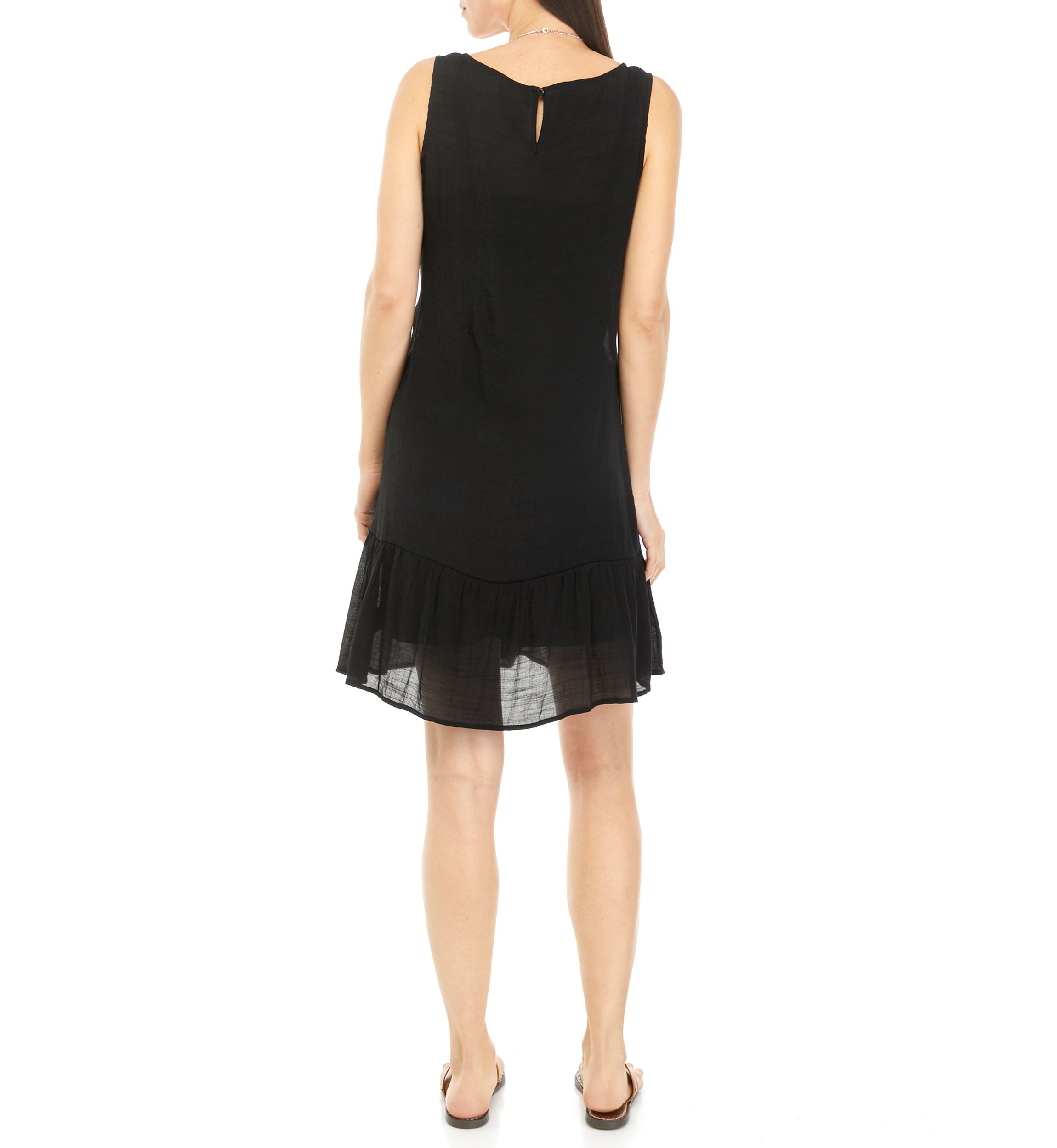 Womens Sleeveless Gauze Flounce Hem Dress with Necklace 