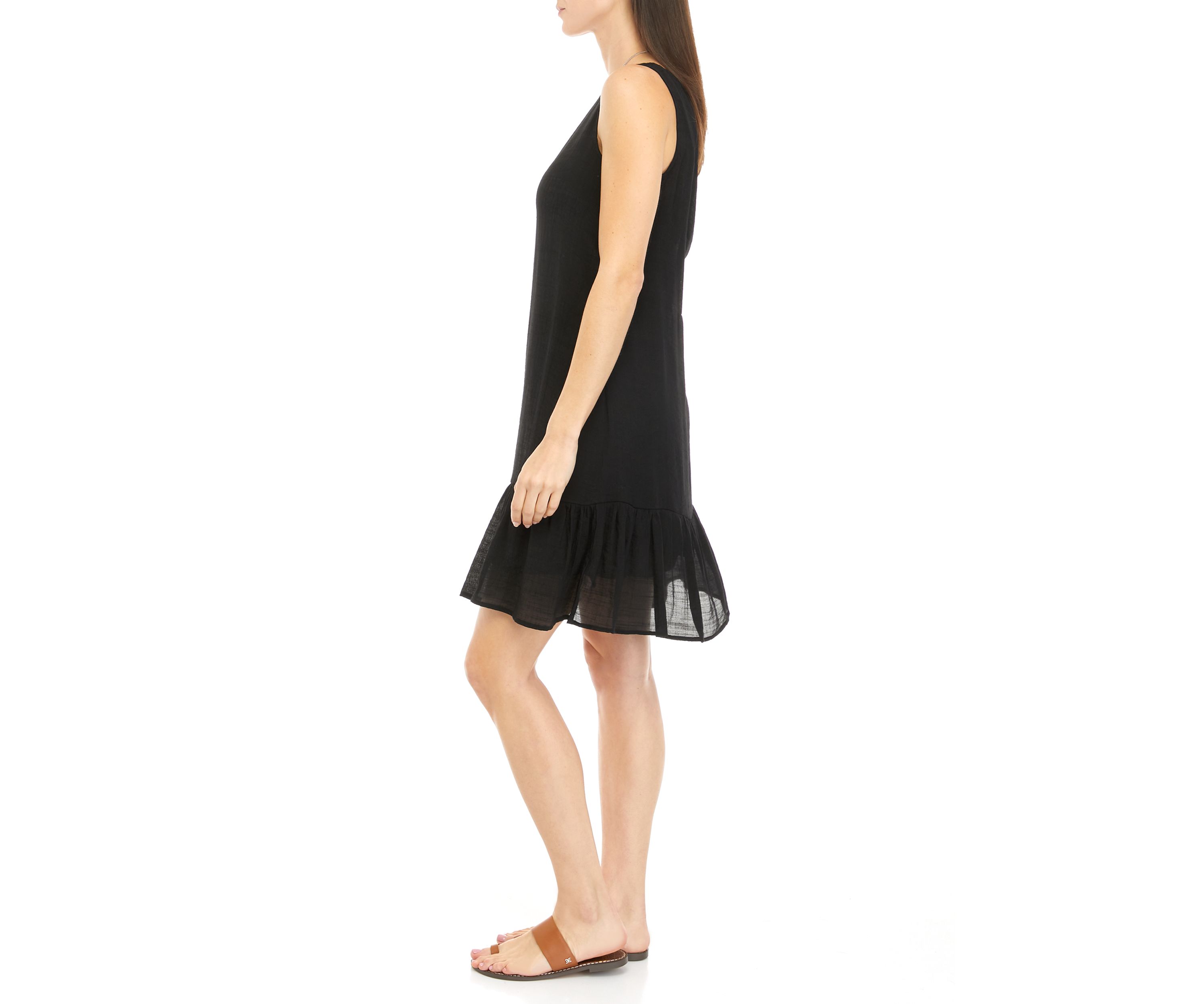 Womens Sleeveless Gauze Flounce Hem Dress with Necklace 