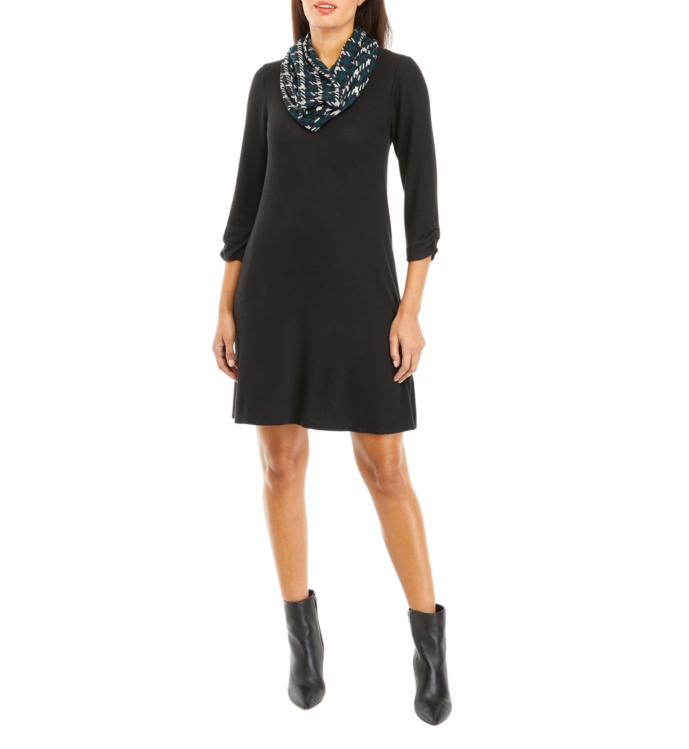 Womens 3/4 Sleeve Cozy Scarf A-Line Dress