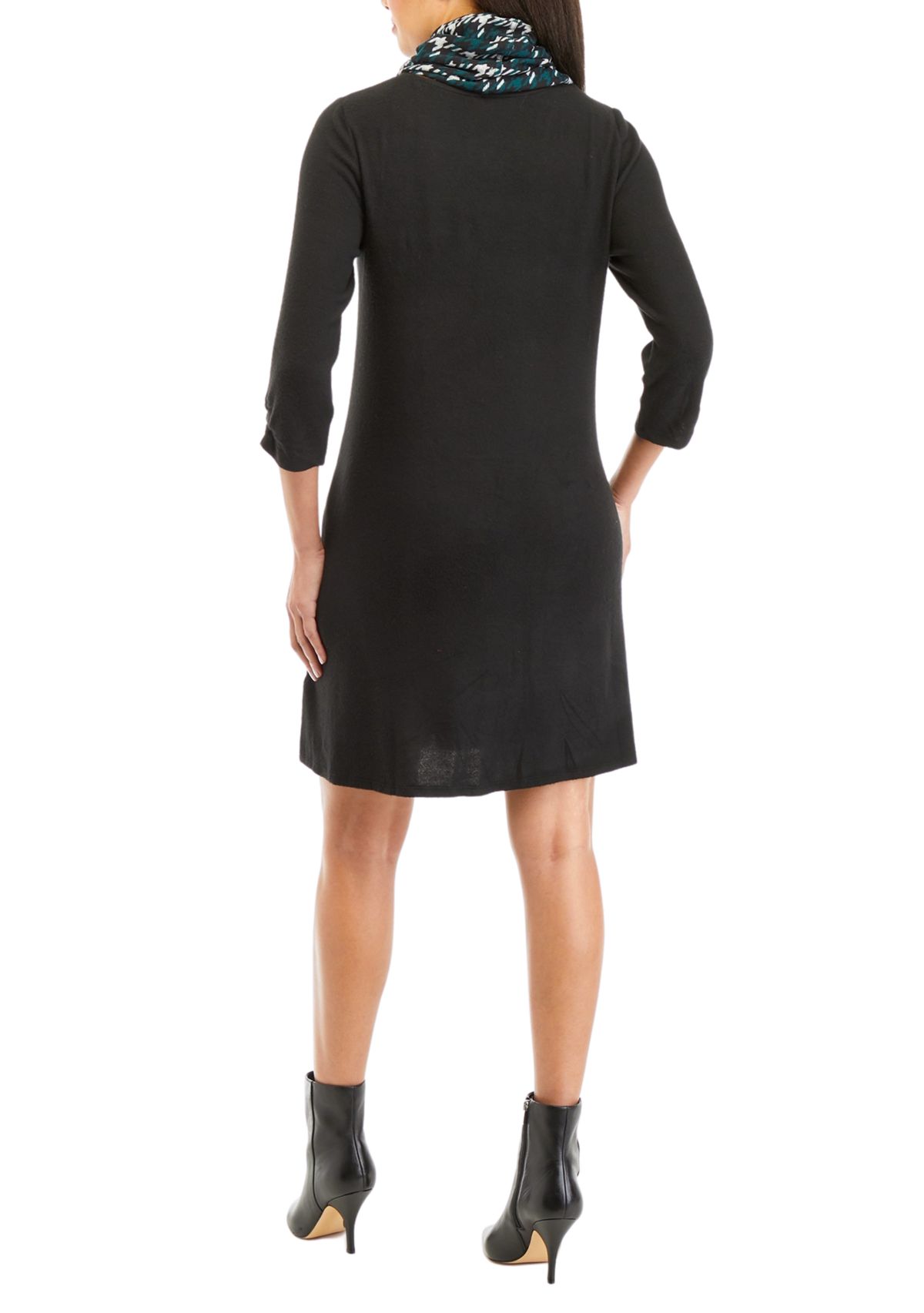 Womens 3/4 Sleeve Cozy Scarf A-Line Dress