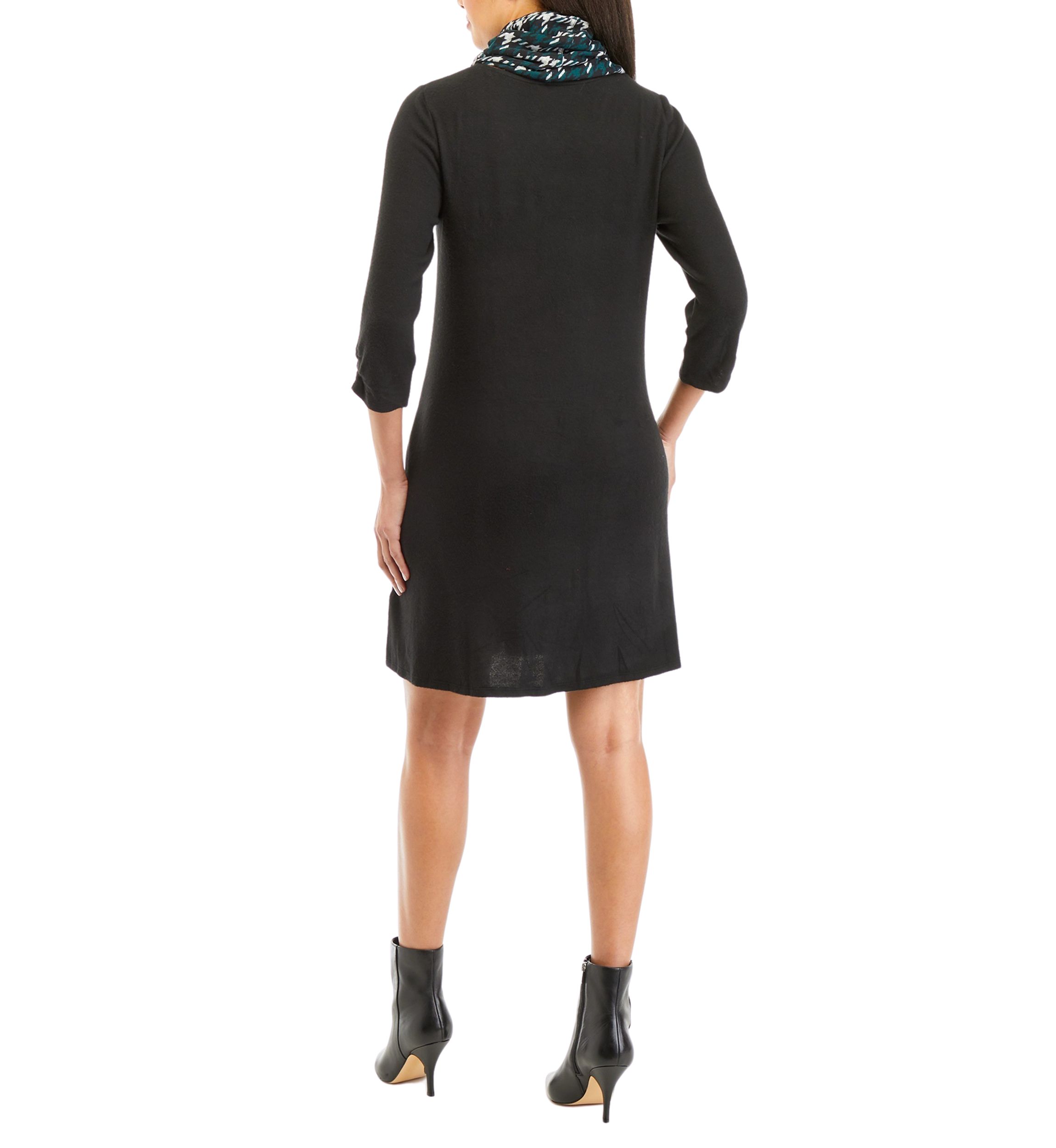 Womens 3/4 Sleeve Cozy Scarf A-Line Dress